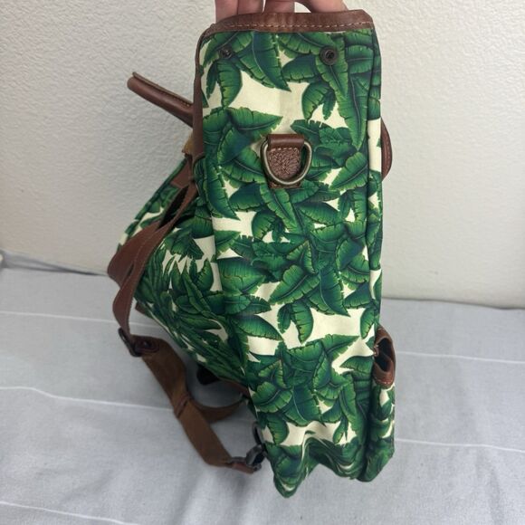 Tropical Banana Palm Leaf Canvas Leather Safari Backpack Bag Medium Green Brown main image 14